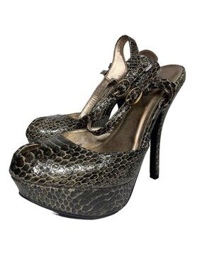 EUC Charlotte Russe Faux Snakeskin Peep‎ Toe Platform Heels Size 6